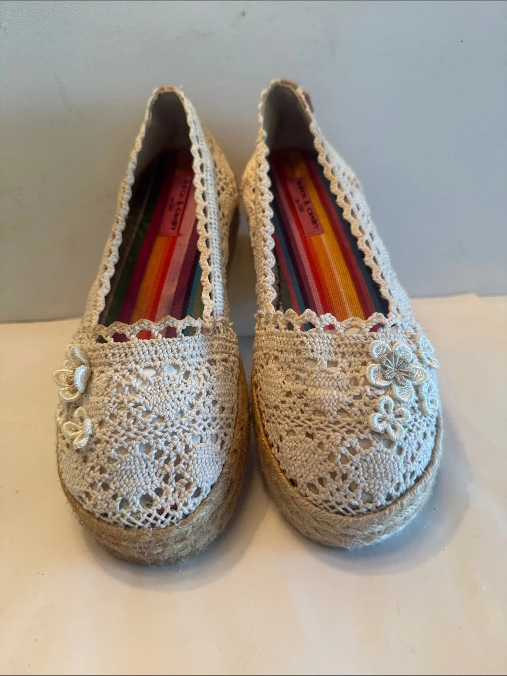 Rock and Candy by Zigi crochet lace cream espadrilles embroidered cottage core